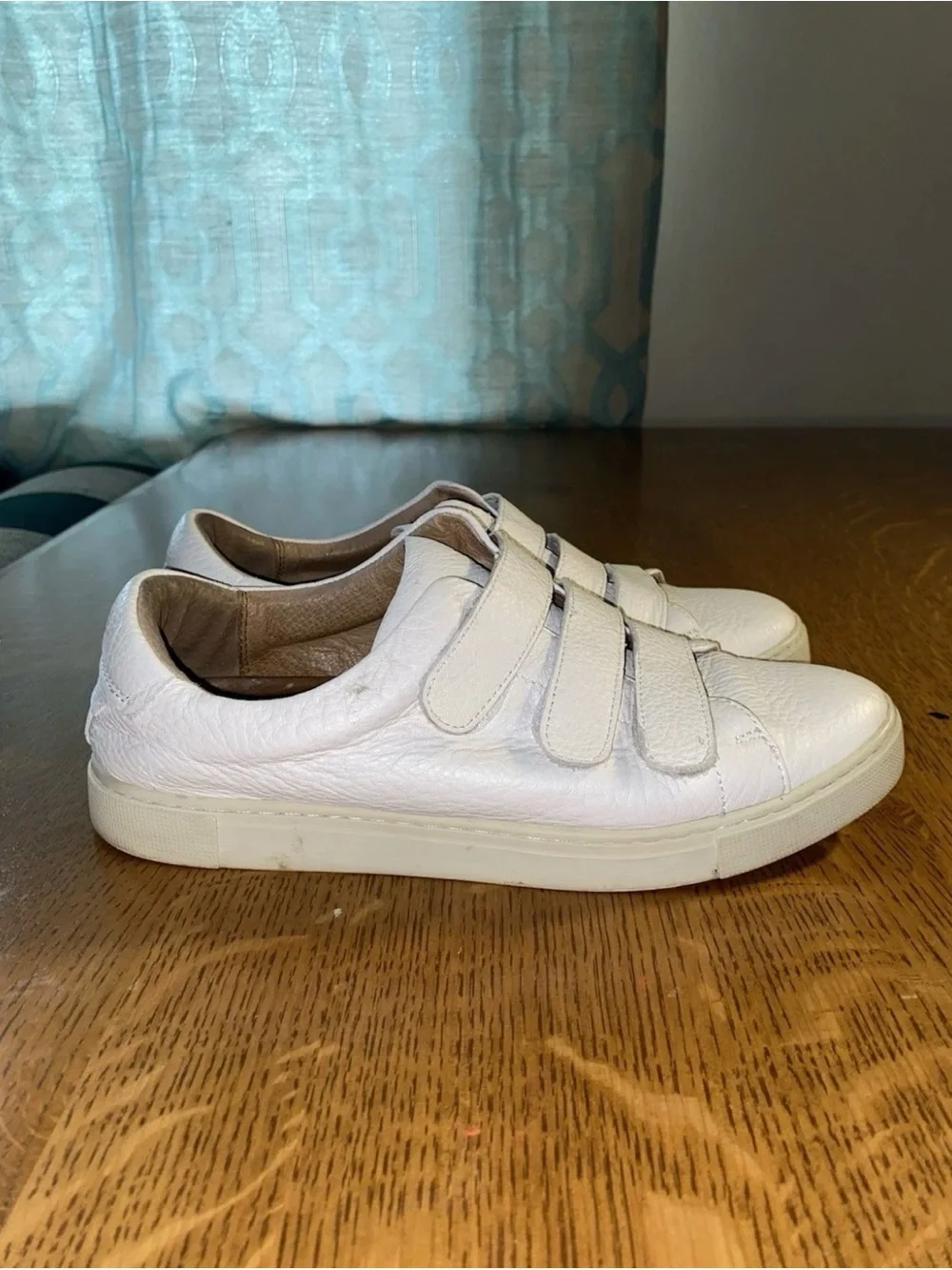 Frye White Leather Velcro Strap Sneakers